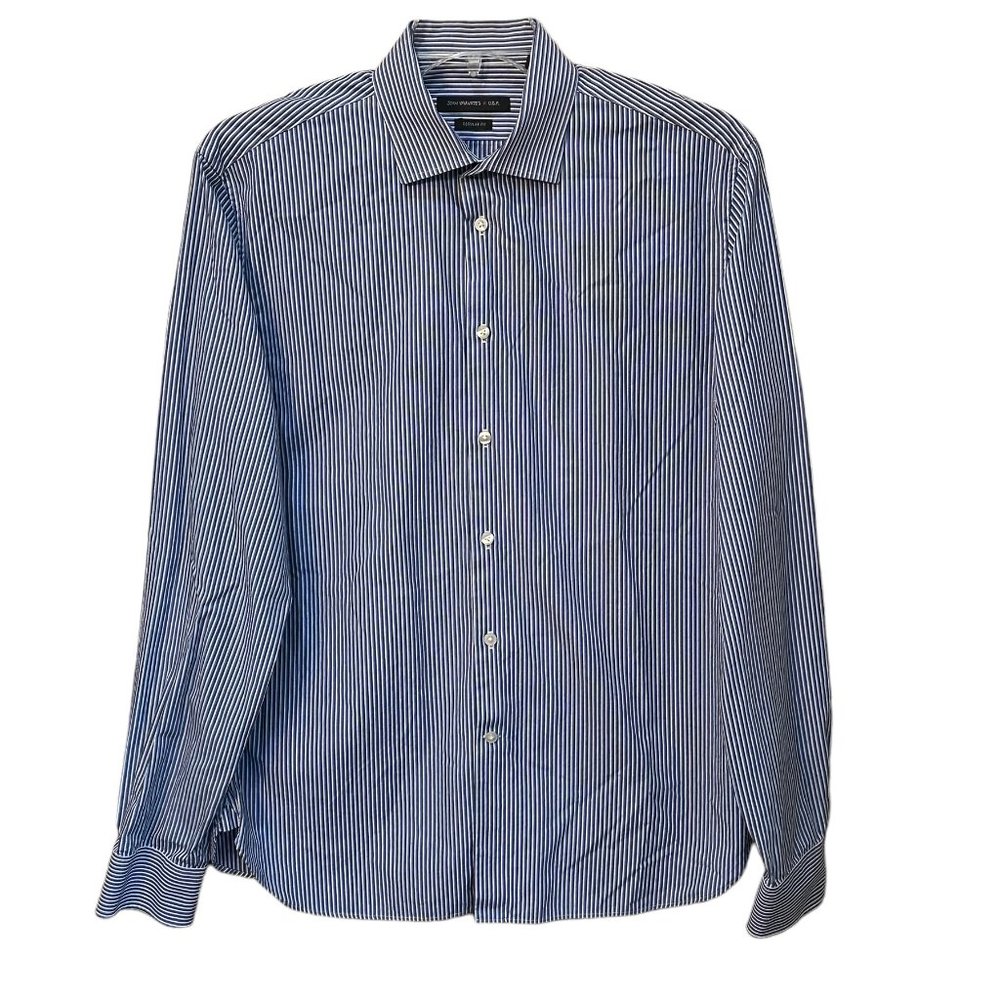 Men's John Varvatos Blue/White Stripe Long‎ Sleeve Dress Shirt Size 16 36/37